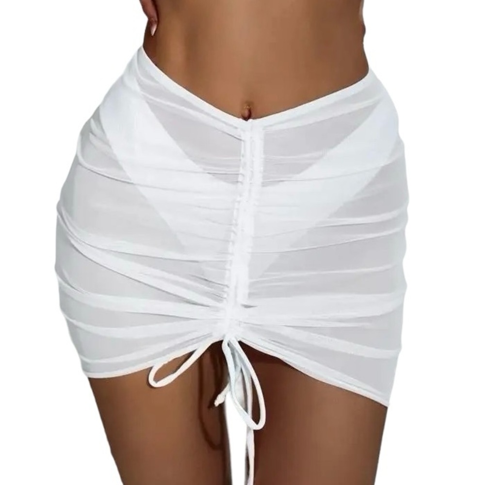 White Ruched Mini Skirt Bikini CoverUp